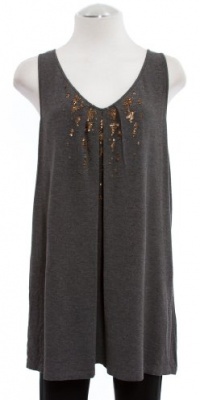 Eileen Fisher Ash Gray Jersey Embellished V-Neck Tank Top X-Large