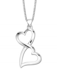 The perfect personalized gift for the person you adore. This polished double heart pendant features sterling silver. Approximate length: 18 inches. Approximate drop: 1-1/3 inches.