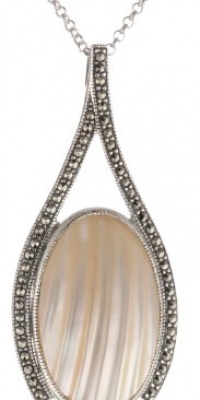 Judith Jack Pearl Moon Sterling Silver, Swarovski Marcasite and Osmena Pearl Drop Pendant Necklace