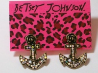 Betsey Johnson Betsey in the Navy Collection Large Crystal Anchors & Roses stud earrings