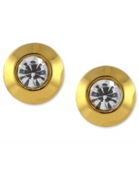 Subtle sparkle is all you need. Vince Camuto's stud earrings feature a golden design with small crystal accents at the center. Crafted in gold tone mixed metal. Approximate diameter: 1/2 inch.