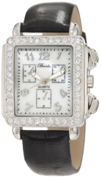 Breda Women's 5172-Black Sarah Rectangular Rhinestone Encrusted Leather Watch