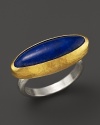 A brilliant lapis stone glows from within a 24K yellow gold setting on Gurhan's sterling silver Parliament ring.