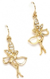 Beautiful Gold Plated Fairy Dangle Earrings with Clear Austrian Crystals