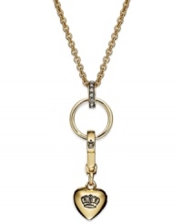 Juicy Couture's gorgeous gilded necklace will help you look positively regal. Featuring a crown-engraved heart pendant on a long chain. Crafted in gold tone mixed metal. Approximate length: 32 inches + 3-inch extender. Approximate drop: 2 inches.