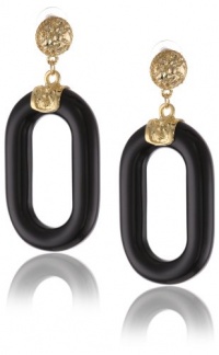 Kenneth Jay Lane Gold Top, Black Link Drop Earrings