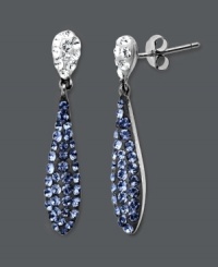 A cool splash of shimmer does just the trick. Kaleidoscope's elegant earrings feature a teardrop-shaped design accentuated by blue and clear crystals with Swarovski elements. Crafted in sterling silver. Approximate drop: 1 inch.