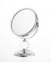 Definitely the fairest of them all, the Crystal Ball mirror rotates 360 degrees to get every angle and, when you flip it over, magnify your beauty. A brilliant chrome finish and faceted detail add glamor to your daily routine.