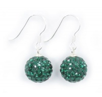 Solid 925 Sterling Silver Australian Crytals Rhinestones 10mm Ball Earrings Emerald Green