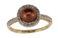 10k Yellow Gold Chocolate Freshwater Cultured Pearl Ring with Diamonds