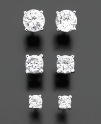 Twinkling options for every day. Includes three sets of round-cut cubic ziroconia stud earrings by B. Brilliant: 1/3 ct. t.w., 3/4 ct. t.w. and 1-1/2 ct. t.w. All set in sterling silver with rhodium plating.