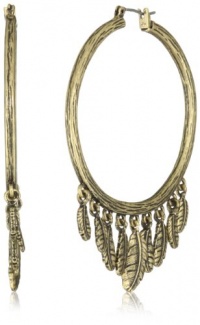 Lucky Brand Gold Dangling Feather Hoop Earrings