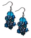 Strut-worthy style. These c.A.K.e. by Ali Khan earrings feature clusters of peacock-inspired faceted glass beads in a hematite tone mixed metal setting. Approximate drop: 2 inches.