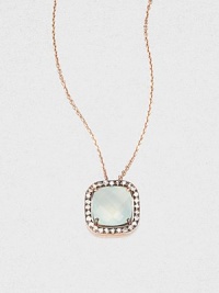 A faceted, cushion-cut white topaz stone surrounded by dazzling white sapphires set in 14k rose gold on a delicate link chain. White topazWhite sapphire14k rose goldLength, about 16Pendant size, about .3 Spring ring closureMade in USA