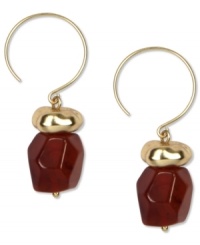 Organic-inspired chic from Jones New York. These resin beaded earrings feature a golden blend of tones. Set in worn gold tone mixed metal. Strung from eurowire. Approximate drop: 1-1/2 inches.