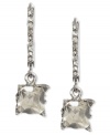 Shapely sophistication. Betsey Johnson's square drop earrings stun with a large faceted crystal accent. Pave crystal accents adorn the chain. Crafted in silver tone mixed metal. Approximate drop: 1 inch.