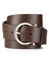 Salvatore Ferragamo's signature Gancini logo buckle brings a touch of charm to this handsome leather belt.