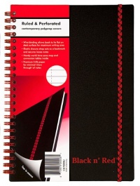 Black n' Red Twin Wire Poly Cover Notebook, 8-1/4 x 5-7/8 Inches, Black, 70 sheets (C67009)