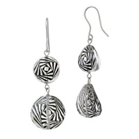 Sterling Silver Genuine Swarovski Crystallized Elements Double Round Zebra Print Drop French Wire Earrings