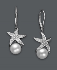 Infuse your look with summery shimmer! These stunning drop earrings highlight diamond-accented starfish with an exquisite cultured freshwater pearl drop (8 mm). Set in sterling silver. Approximate drop: 1-1/4 inches.