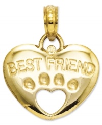 Show love for your loyal canine companion. This cute Best Friend (both sides) charm is crafted from polished 14k gold and features a heart shape and cut-out paw. Chain not included. Approximate length: 7/10 inch. Approximate width: 3/5 inch.