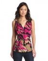 Anne Klein Women's Abstract Camo Sleeveless Blouse, Peony Multi, Petite