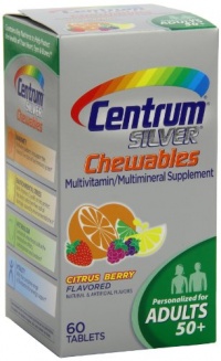 Centrum Silver Multivitamin/Multimineral Supplement Chewable Tablets for Adults 50+, Citrus Berry, 60-Count Bottles (Pack of 2)