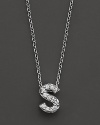 From the Tiny Treasures collection, a diamond S necklace. With signature ruby accent. Designed by Roberto Coin.