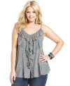 Amp up your frill factor with DKNY Jeans' sleeveless plus size top, finished by a ruffled front.