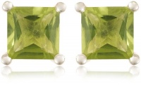 Sterling Silver 6mm Square-Cut Peridot Earrings