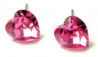 Small 3/8 Multi-faceted Sparkling Pink Swarovski Crystal Heart Stud Earrings