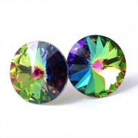 12MM 'Vitrail' Medium Iridescent Rainbow Jewel Tone Violet, Blue & Green Swarovski Crystal Elements Round Stud Earrings, Hypoallergenic Posts