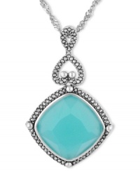 Liven your look with a chic, colorful drop. Genevieve & Grace's sparkling style combines cushion-cut blue glass (18-1/2 ct. t.w.) with glittering marcasite edges. Set in sterling silver. Approximate drop length: 18 inches. Approximate drop length: 2-1/8 inches. Approximate drop width: 1-3/8 inches.