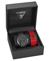 Make a stylish change on-the-fly with this silicone strap watch set from GUESS.