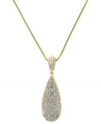 The bold standard. This necklace from Vince Camuto is crafted from gold-tone mixed metal with a teardrop pendant adorned with sparkling glass pave crystal accents for a shining touch. Approximate length: 18 inches. Approximate drop: 2 inches.