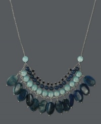 Fringe benefits. Rows of apatite, sea blue chalcedony, and onyx (199-1/3 ct. t.w.) combine in this intriguing three-row necklace. Set in delicate sterling silver. Approximate length: 17 inches. Approximate drop: 1-1/2 inches.