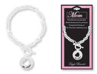 MOM Circle & Heart Cut Out Silver Toggle Charm Bracelet w/ Verse