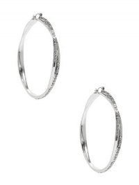 GUESS Silver-Tone Rhinestone Twisted Hoop Earr, SILVER