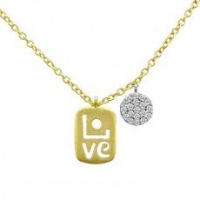 Meira T 14K Yellow Gold Inscribed Love Charm accented with 14K White Gold Diamond Disc Necklace