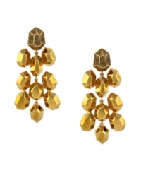 Glamorously gilded. Crafted in gold tone mixed metal, Vince Camuto's drop earrings will make an attractive addition to your evening look. Embellished with glittering glass accents in a light Colorado topaz hue. Approximate drop: 3 inches.