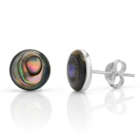 925 Sterling Silver Small Abalone Shell Round Post Stud Earrings 9 mm Jewelry for Women, Teens, Girls - Nickel Free