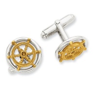 Sterling Silver Gold-tone Sailor Wheel Cuff Links