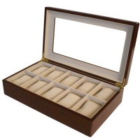 Watch Box for 10 Watches Cherry Matte Finish XL Extra Large Compartments Soft Cushions Clearance Window