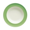 Sophisticated dinnerware with a rim of color to as vibrancy to the dinner table.