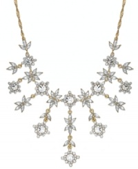 Embrace the drama. Charter Club's intricate necklace combines rows of linear floral pendants with clear glass accents. Set in gold tone mixed metal. Approximate length: 16-1/2 inches + 2-inch extender. Approximate drop: 4 inches.