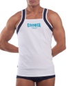 Croota Mens Tank Top, Undershirt, Gymwear, Square Cut, White (Navy trim)