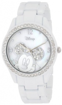 Disney Women's MK2106 Mickey Mouse Rhinestone Accent Spray White Bracelet Watch