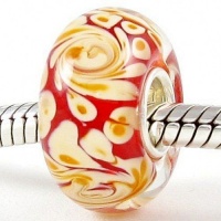 Silver Core Red with White Swirls Murano Glass Bead Charm