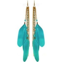 Turquoise Feather Earrings with Rhinestones