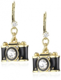 Betsey Johnson Royal Engagement Black Camera Drop Earrings